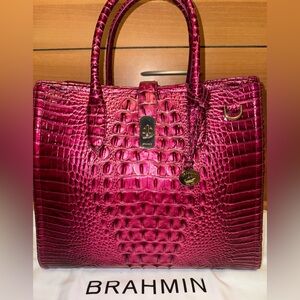 NWT! Brahmin Pomegranate Nakita Melbourne Embossed Genuine Leather Satchel Bag